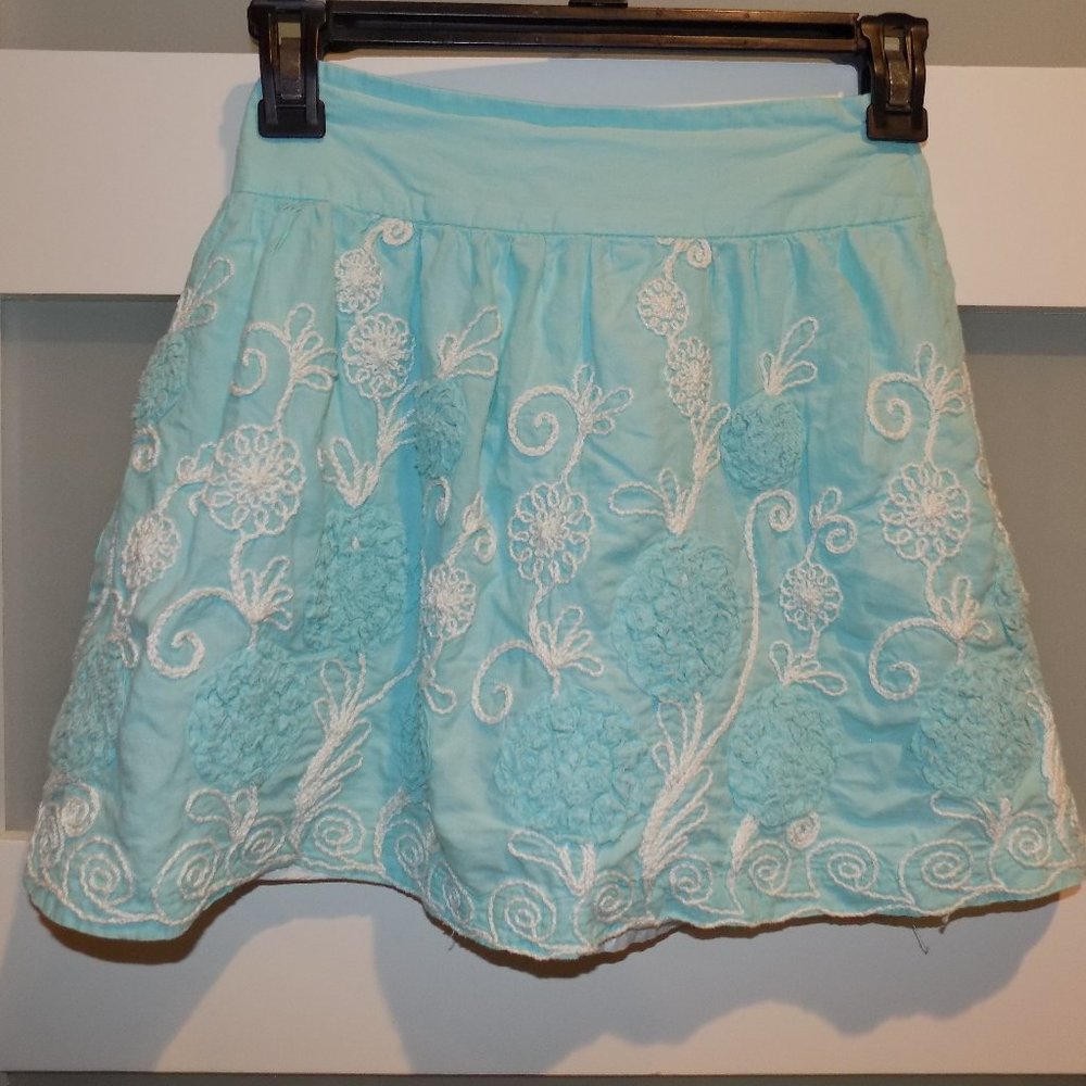 Maggie Breen Too Light Blue & White Flower Skirt Lined Size 10 Girl's EUC
